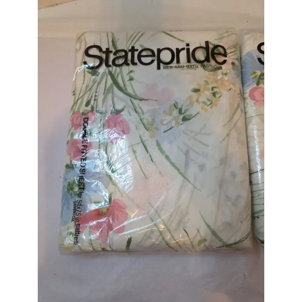 Vtg Statepride Double Fitted And Flat Sheets Floral Charm No Iron